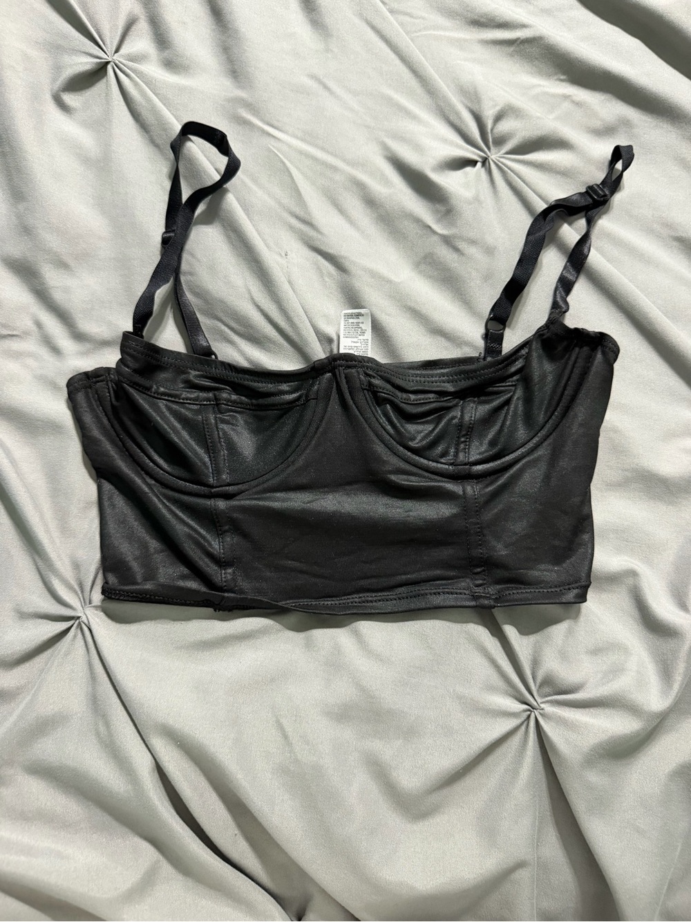 American Apparel Black Faux Leather Bustier Crop Top